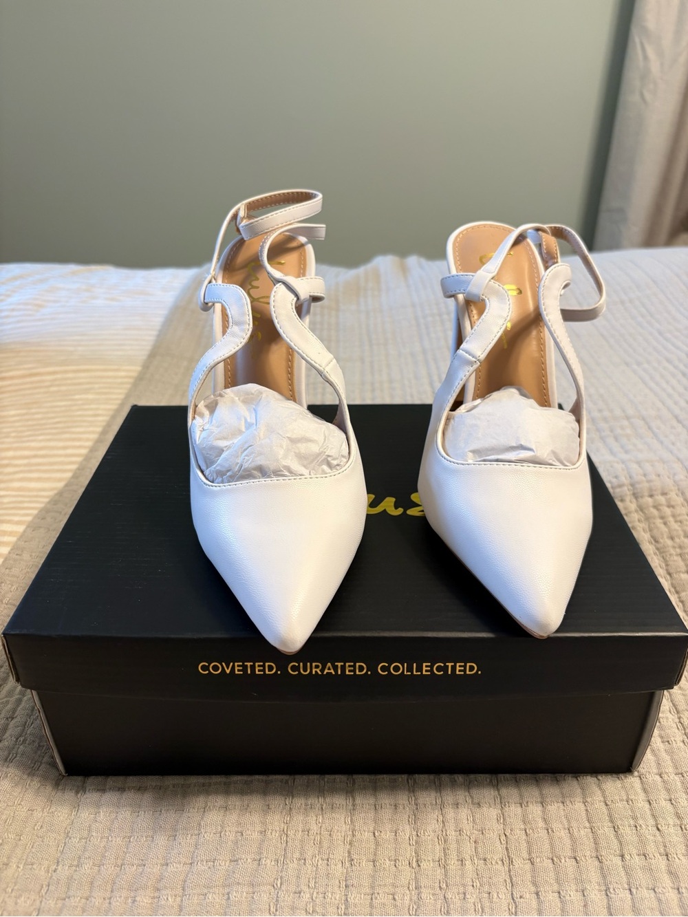 Lulu's White Pointed-Toe Ankle-Strap Heels, Never Worn